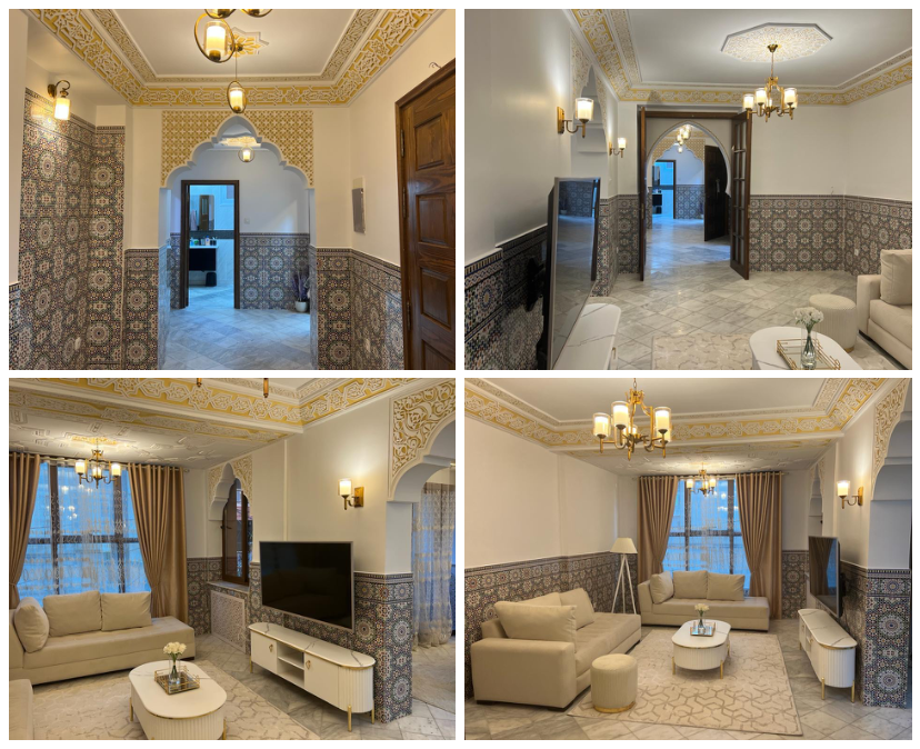 Salon moderne avec architecture traditionnelle